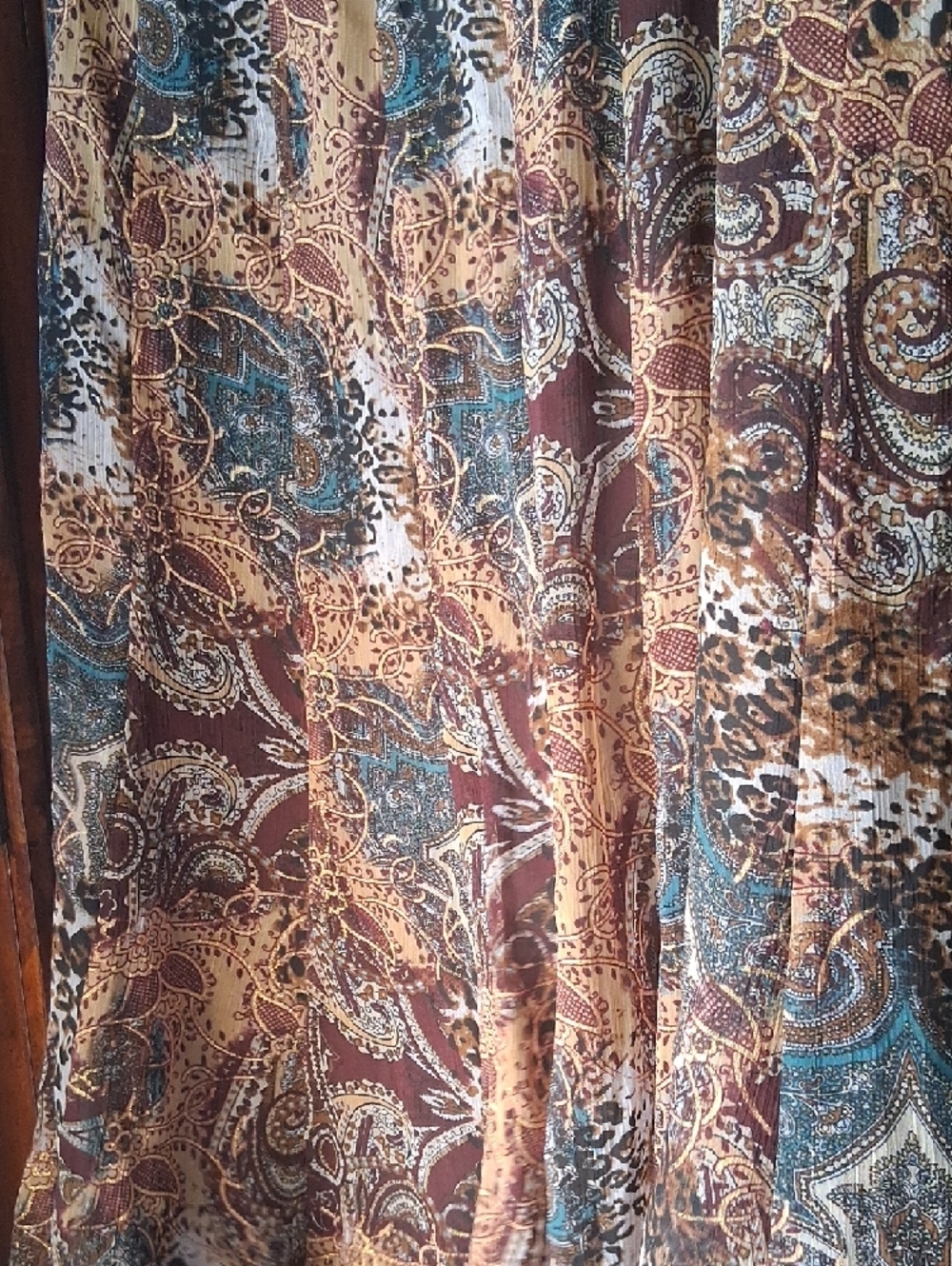 New! Andre Oliver Paisley and Leopard Print Midi Skirt in Brown and Gold Sz 8 - Picture 3 of 11